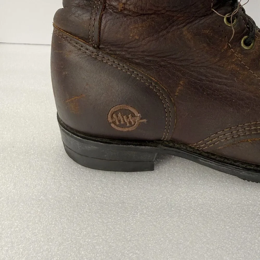 Double H Boots Men 7 Brown Leather Lacer Western Work USA Made Oil Resistant